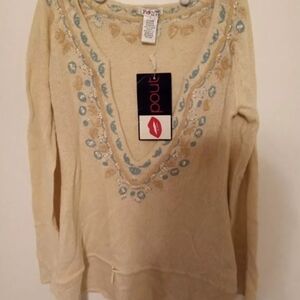 Pout Size Large Color Ivory Women's Long Sleeve Dress Sweater Brand New With Tag